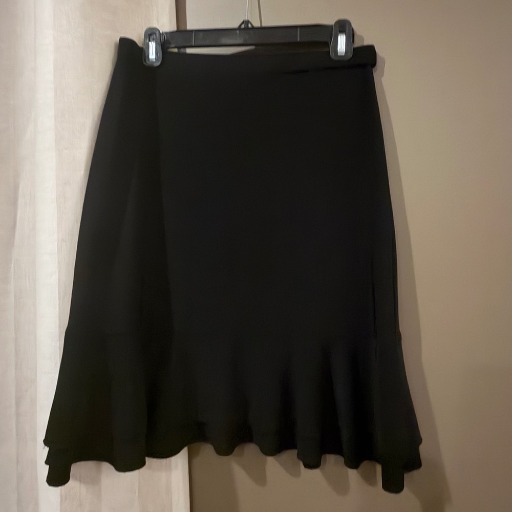 White House Black Market Pull-on Black Skirt with layered Ruffle Hem, Size Small